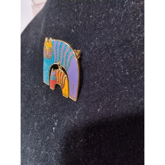 Laurel Burch Mr. Jio’s Cat Vintage Cloisonné Enamel Cat Brooch Mom Kitten Signed - Picture 5 of 6